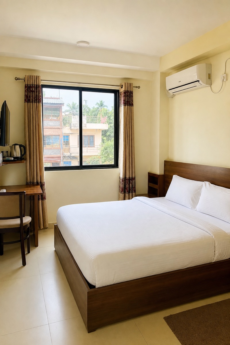 AC room with split air conditioner at Akabare Inn